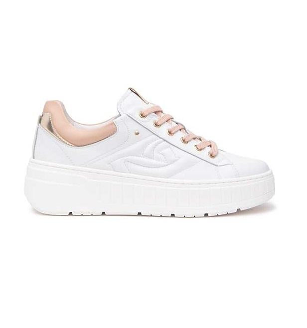 NEROGIARDINI Sneakers NeroGiardini donna pelle e materiale tecnico logo rilievo<BR/> E513090D 707 SKIPPER BIANCO 
