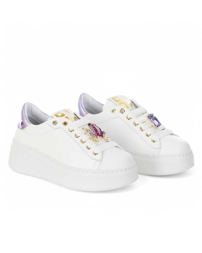 GIO+ Sneakers Gio+ donna PIA306A bianche e lilla<BR/> PIA306A COMBI WHITE/LILLA 