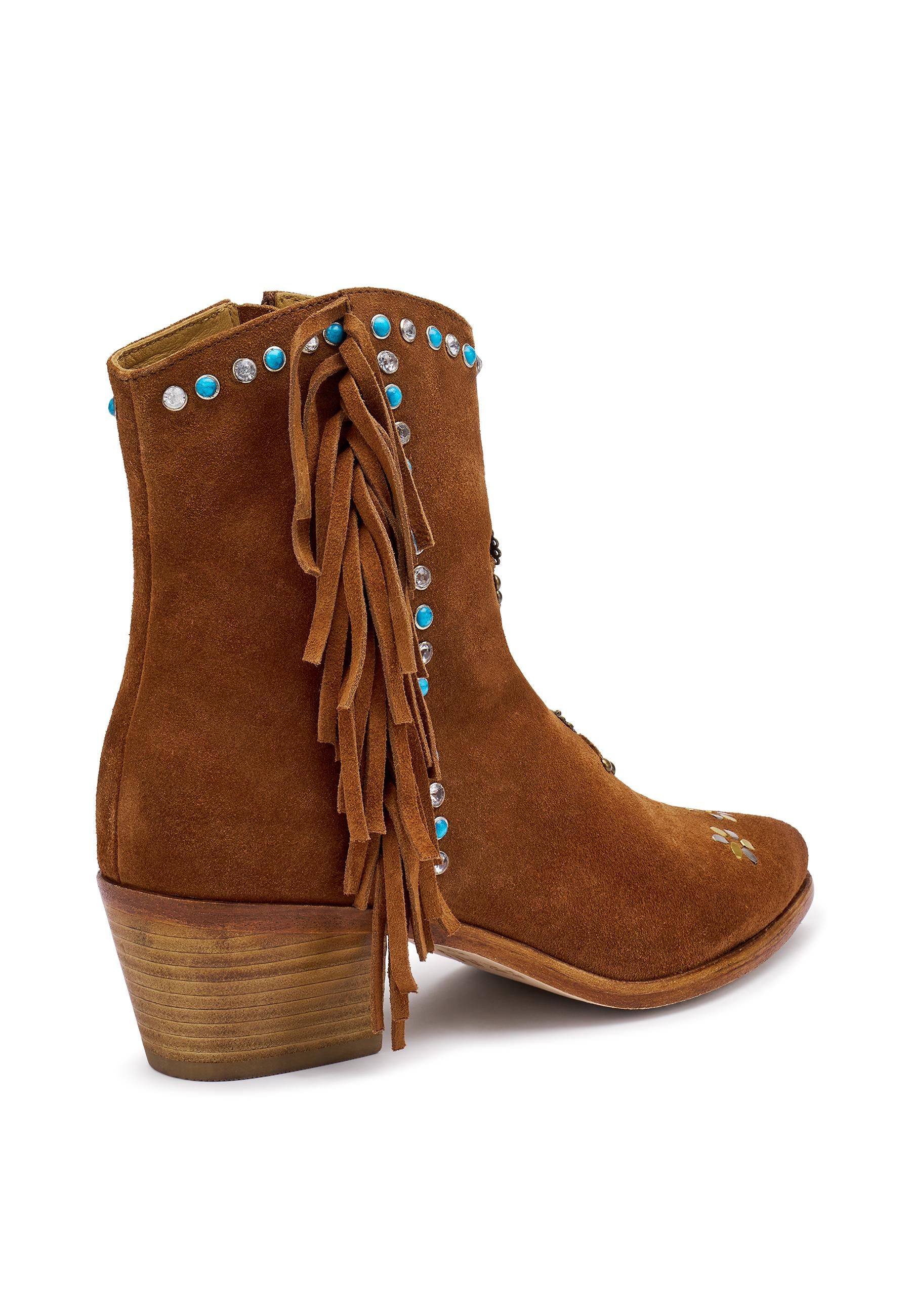 FRAU Texano frau donna 07b5 velour cannella con frange 07B5 VELOUR CANNELLA 