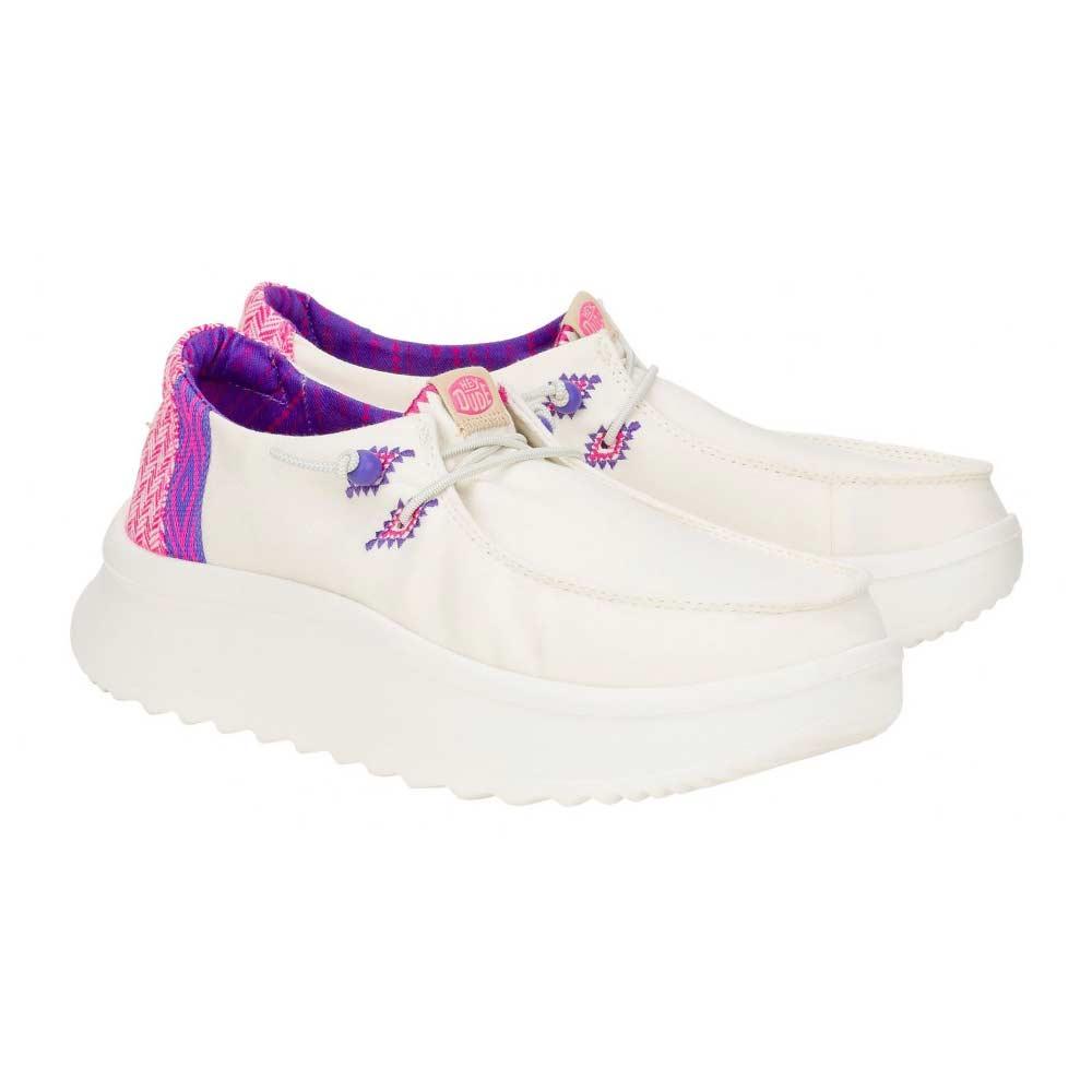 HEY DUDE Sneakers donna Hey Dude Wendy peak chambray woven bianco rosa WENDY PEAK CHAMBRAY WOVEN 41946 WHITE/PINK 