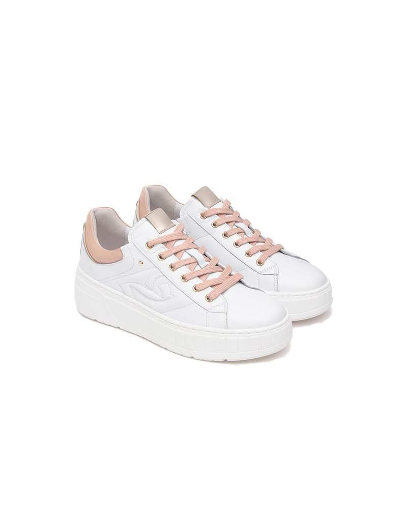 NEROGIARDINI Sneakers NeroGiardini donna pelle e materiale tecnico logo rilievo<BR/> E513090D 707 SKIPPER BIANCO 
